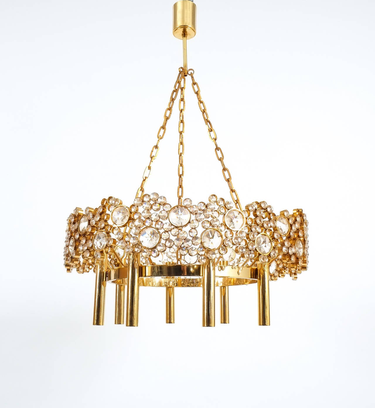 Mid-20th Century Brass and Glass Chandelier Gilt, Palwa, circa 1960 For Sale