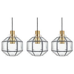 Set Of Three Large Iron and Clear Glass Lantern Pendants by Limburg