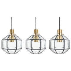 Set Of Three Large Iron and Clear Glass Lantern Pendants by Limburg