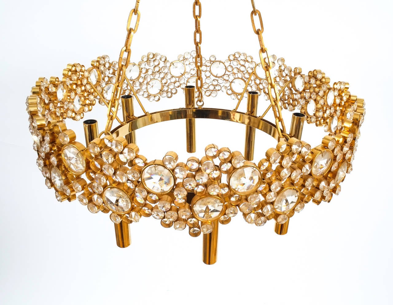 Brass and Glass Chandelier Gilt, Palwa, circa 1960 In Good Condition For Sale In Vienna, AT