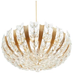 Palwa Large Gold Brass and Glass Chandelier Lamp, 1960