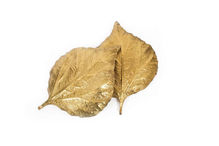 Italian Large Pair Tommaso Barbi Brass Leaf Sconces