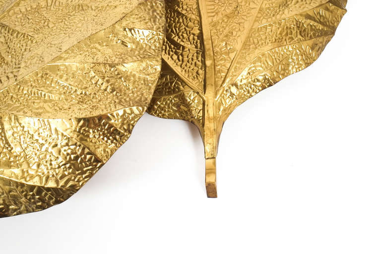 Hammered Large Pair Tommaso Barbi Brass Leaf Sconces