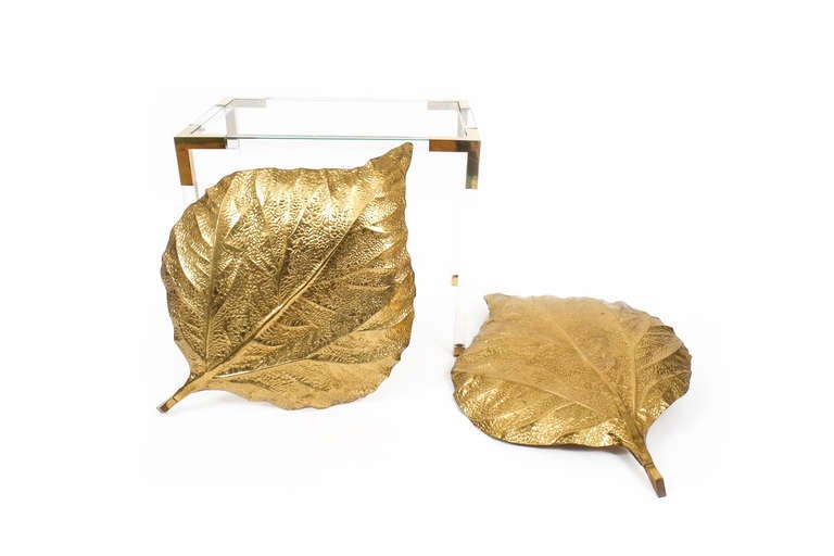 Large Pair Tommaso Barbi Brass Leaf Sconces In Good Condition In Vienna, AT