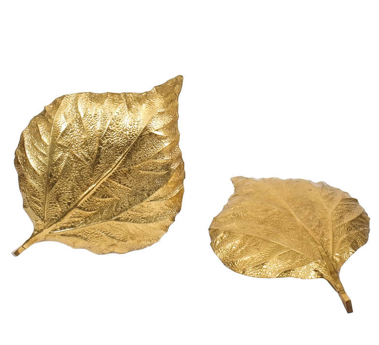 Large Pair Tommaso Barbi Brass Leaf Sconces 1