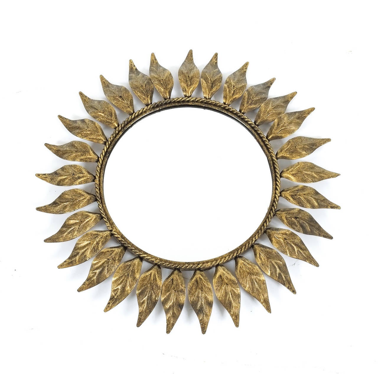 Mid-Century Modern Sunburst Mirror Made from Patinized Brass, France Mid Century Modern For Sale