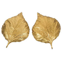 Large Pair Tommaso Barbi Brass Leaf Sconces