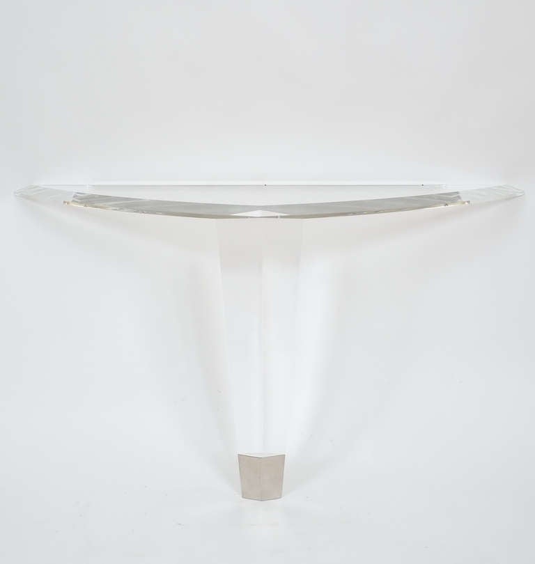 Chrome Sculptural Lucite Console Table from Italy