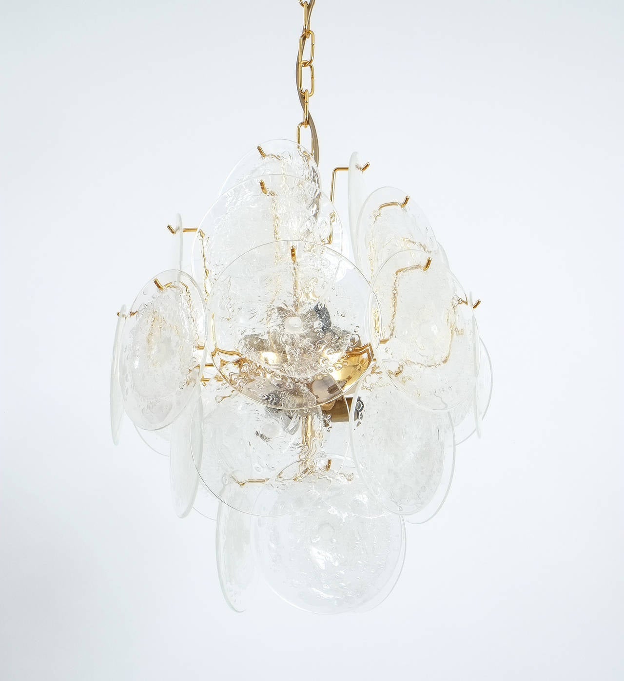 Italian Vistosi Clear Glass Disc Chandelier Lamp, 1960
