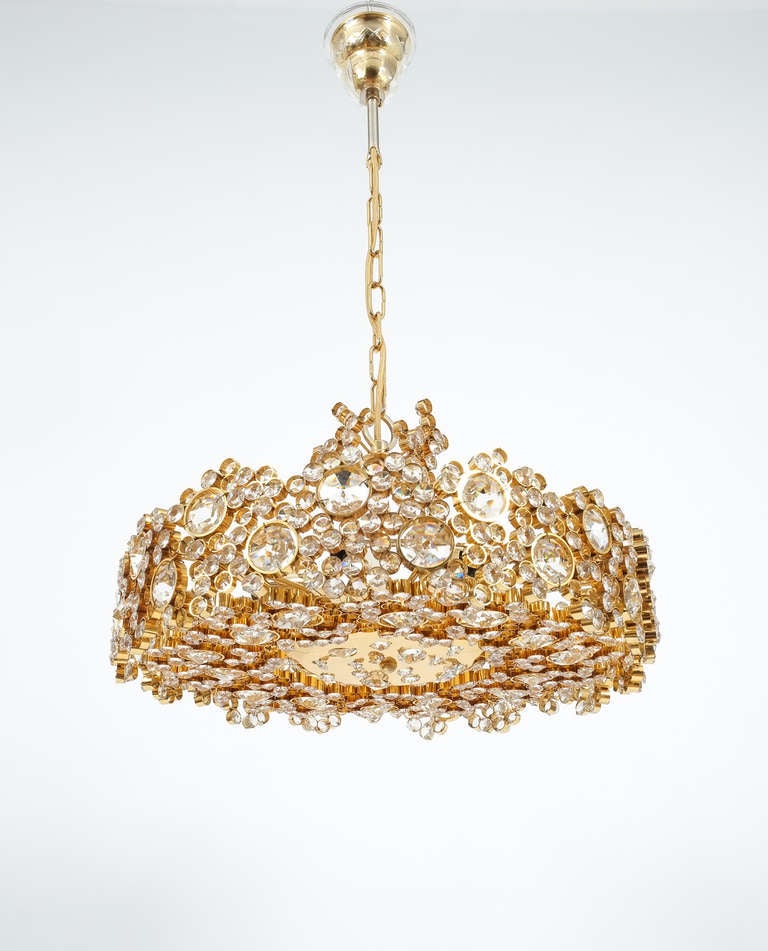 Palwa Crystal Glass Gold Plated Brass Chandeliers Refurbished Lamps, 1960. 

We have a total of 3 lamps available. Sold and priced individually. 

Measuring 19 inches in diameter these lamps were handcrafted and executed with great attention to