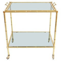 Faux Bamboo Brass Bar Cart with Removable Glass Tray 3
