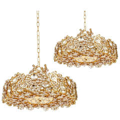 Pair Of Gilt Brass and Crystal Glass Encrusted Chandeliers by Palwa 5