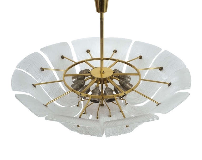 Mid-Century Modern J.T. Kalmar Chandelier XXL with Curved and Textured Glass, Austria 1960 For Sale