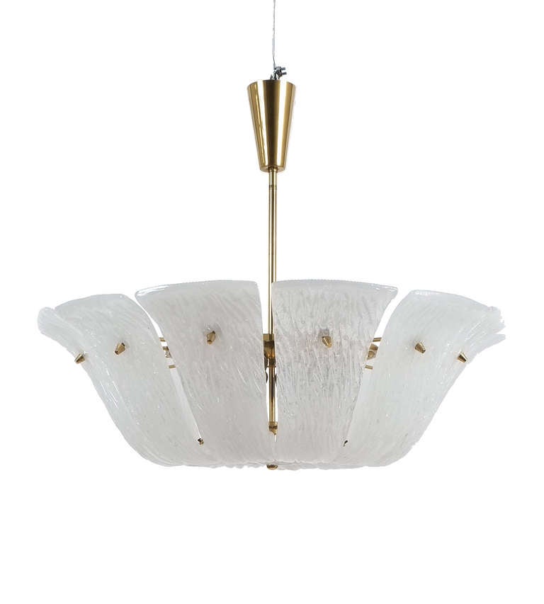 J.T. Kalmar Ceiling Lamp Chandelier with Curved and Textured Glass, Austria 1960. Impressive 29.5