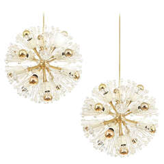 Pair Of Emil Stejnar Starburst Brass and Glass Chandelier with Golden Bulbs