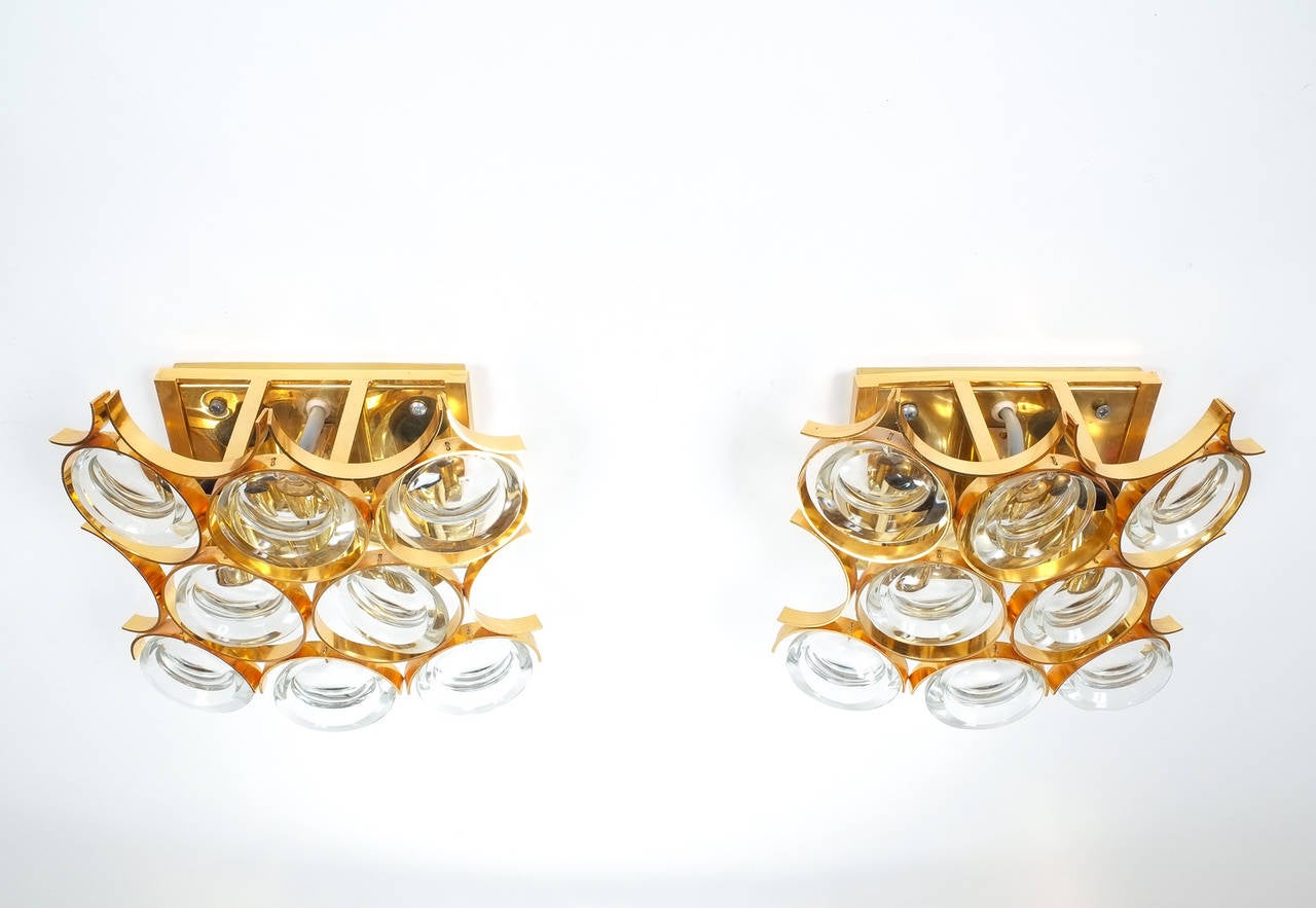 Paire d'appliques en laiton doré et verre cristal de Palwa Bon état - En vente à Vienna, AT