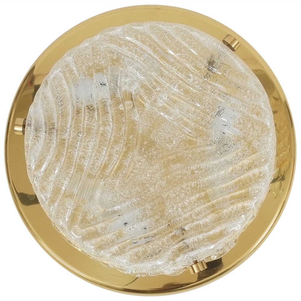 Austrian Brass Glas Flush Mount, Mitte des Jahrhunderts im Angebot