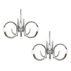 Pair of Large Tubular Chrome Chandeliers by Esperia Italy 3