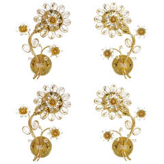 Pair of Palwa Flower Sconces from Gilt Brass and Glass