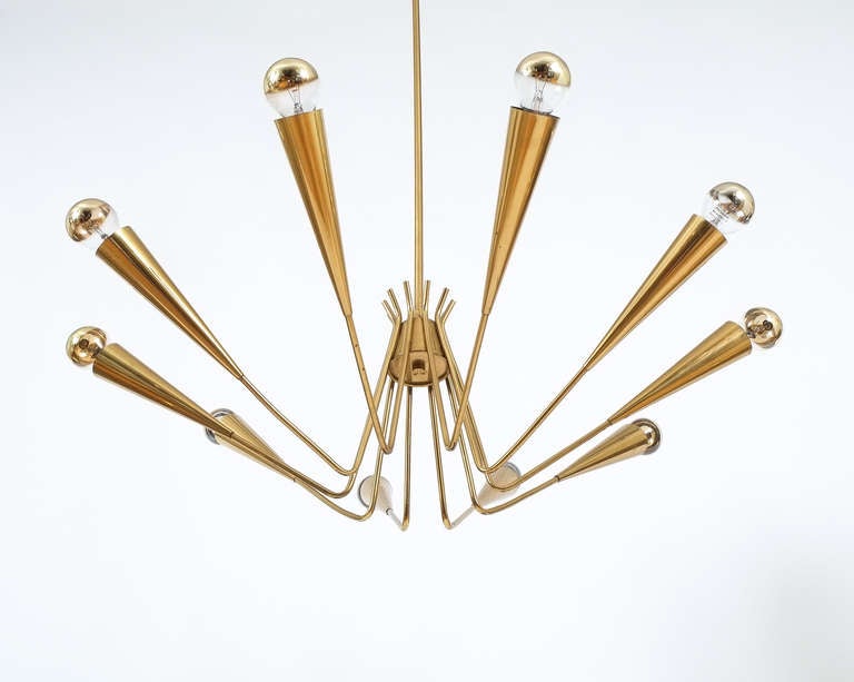 Mid-Century Modern Delicate Austrian Spider, Sputnik Brass Chandelier