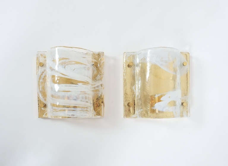 Austrian J.T. Kalmar Solid Pair of Murano Glass Brass Sconces Wall Lamps, Austria 1960 For Sale