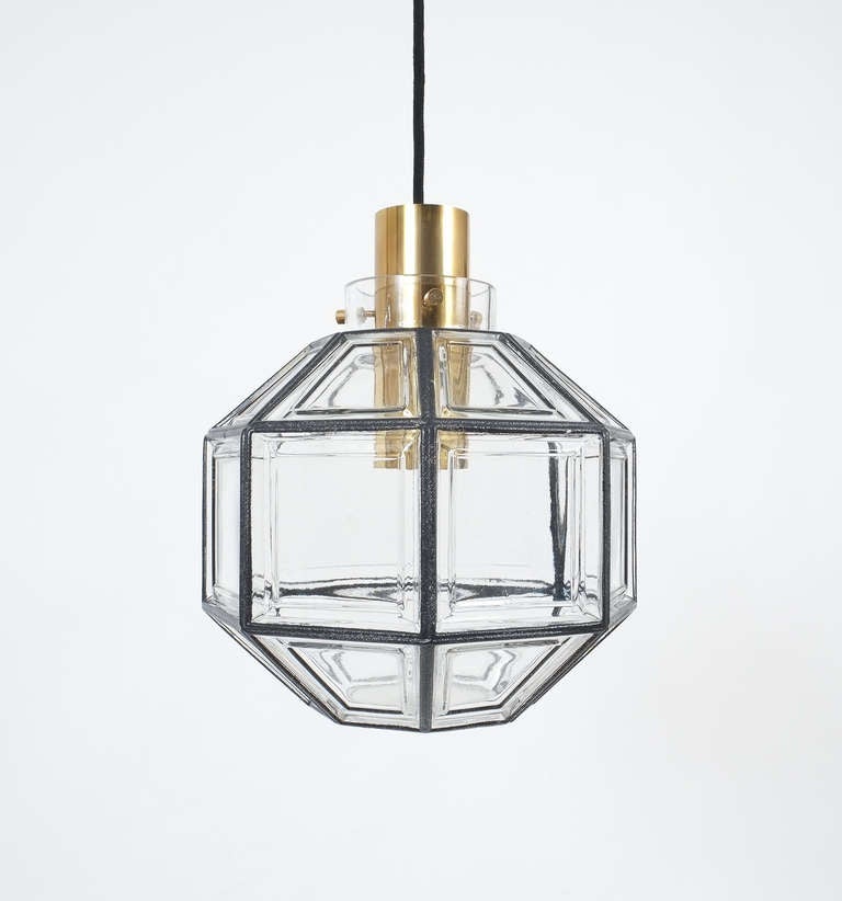 Pair of Large Iron and Glass Lantern Pendant by Limburg In Excellent Condition In Vienna, AT