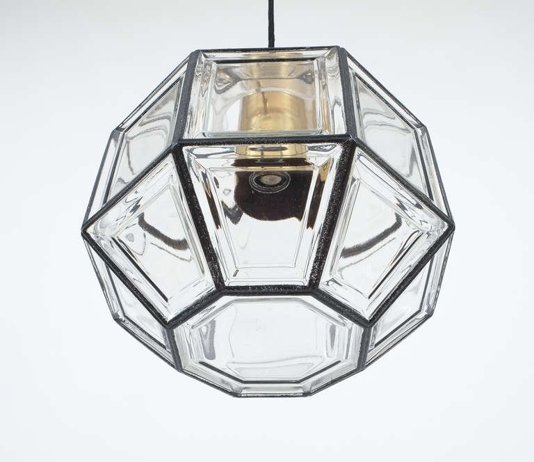 Mid-20th Century Pair of Large Iron and Glass Lantern Pendant by Limburg