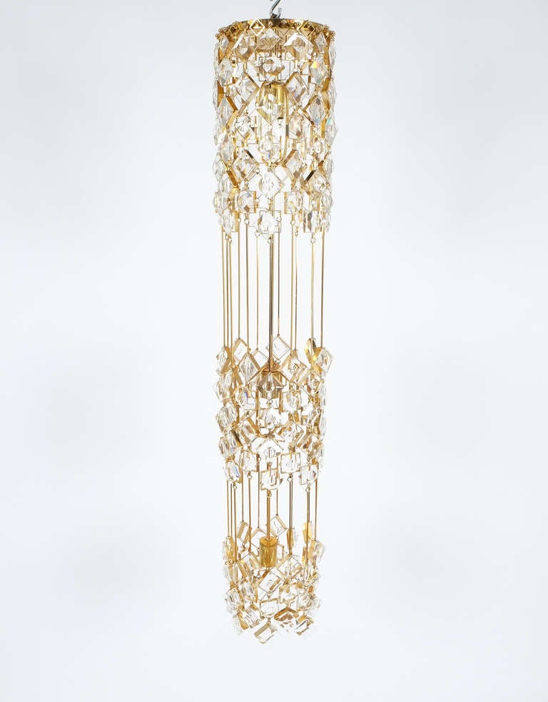 Kronleuchter Einbaubeleuchtung von Palwa Golden Messing und Kristalle, 1960 im Angebot 2