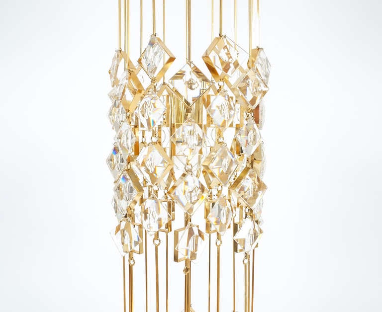 Chandelier Flush Mount by Palwa Golden Brass and Crystals, 1960 In Good Condition For Sale In Vienna, AT