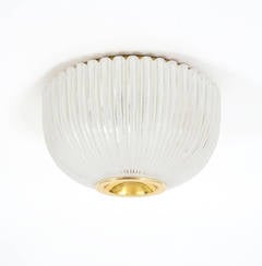 Glashütte Limburg Large Majestic Pair of Glass Flush Mounts Lamps, Germany 1960