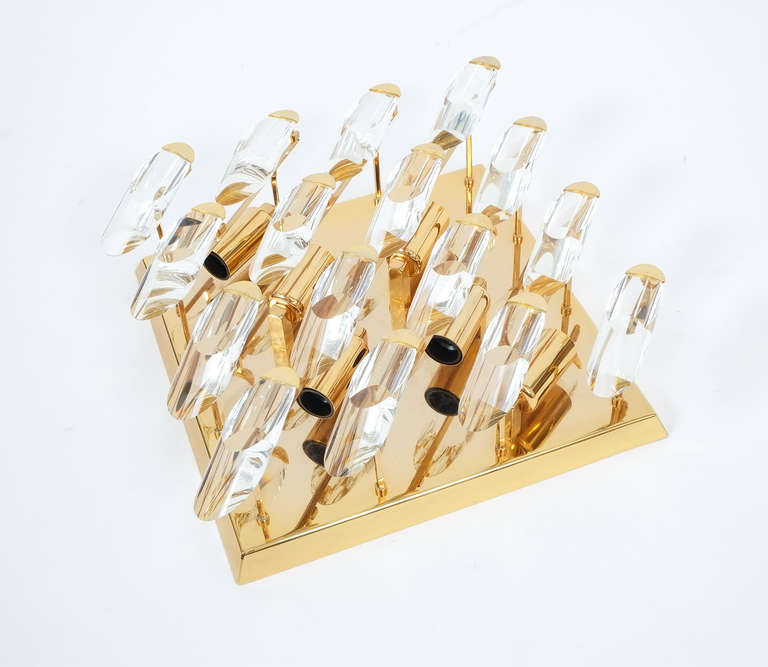 Pair of Italian Crystal, Gilded Brass Flush Mount Wall Lights