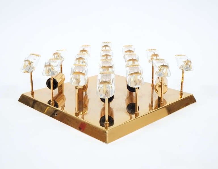 Pair of Italian Crystal, Gilded Brass Flush Mount Wall Lights at 1stdibs