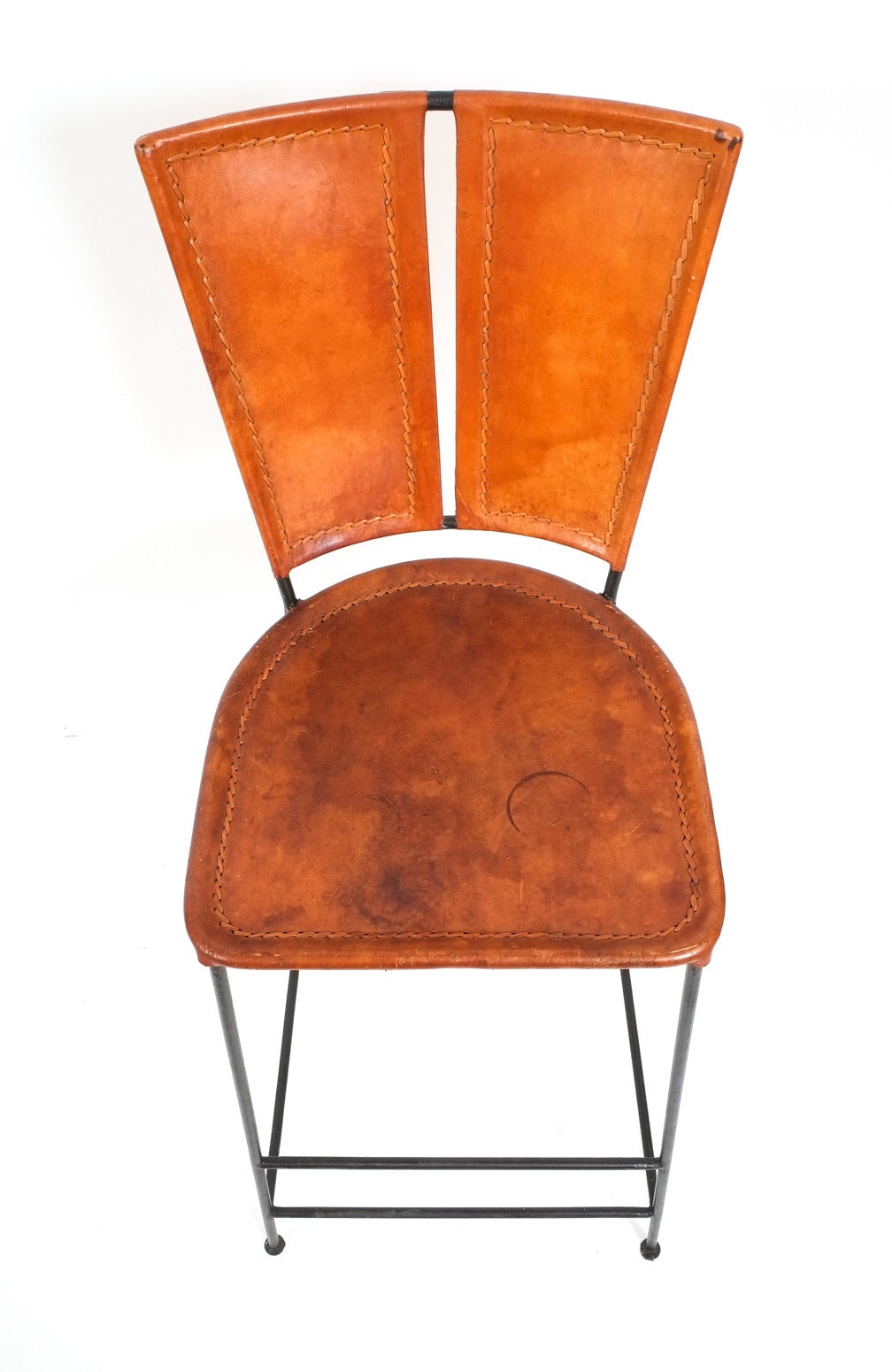 Blackened Pair of Custom-Made Artisan Leather Bar Stools France, circa 1960