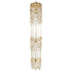 Golden Brass and Crystal Column Chandelier by Palwa 5
