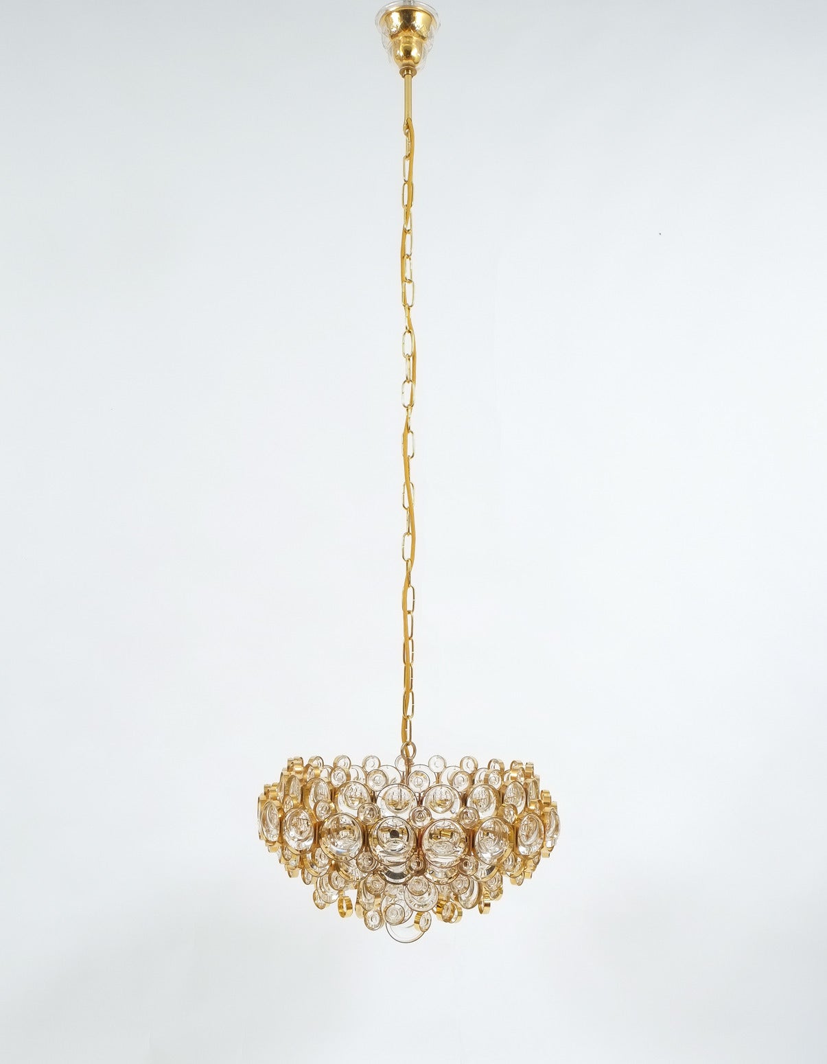 Mid-Century Modern Palwa Brass and Glass Chandelier Lamp Gold Finish, Germany 1960 For Sale