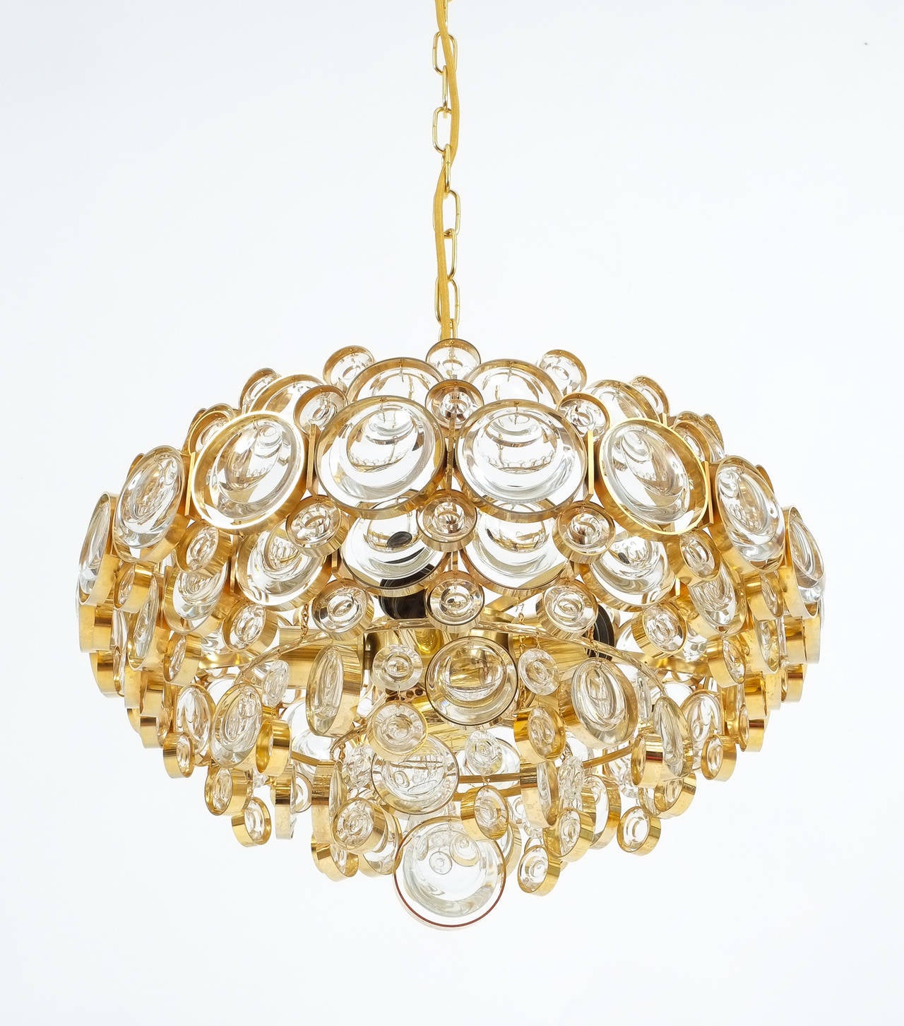 Gilt Palwa Brass and Glass Chandelier Lamp Gold Finish, Germany 1960 For Sale