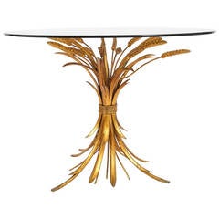 French Gilded Sheaf of Wheat Coffee Table in the Coco Chanel Style