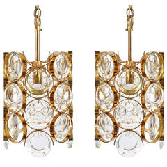 Pair of Gilt Brass Glass Palwa Pendant Lights 4