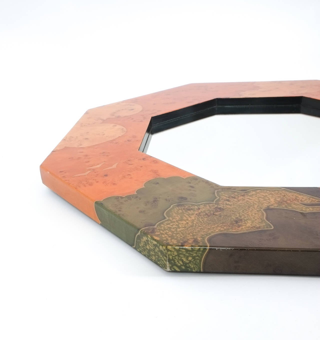 Jean Claude Mahey Paris Octagonal Marquetry Mirror, 1970 In Good Condition In Vienna, AT