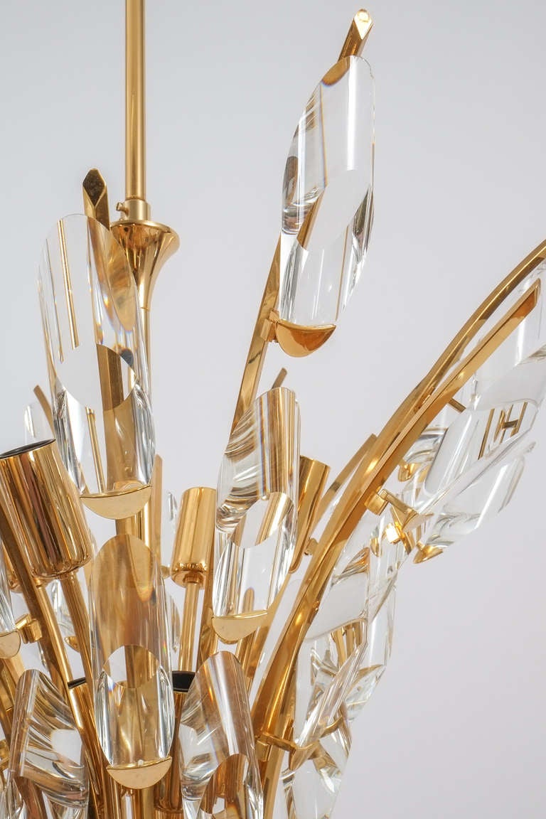 Mid-Century Modern Crystal Brass Gold Bunch Chandelier Sciolari, Italy 1970 For Sale