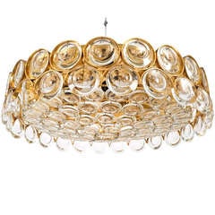 Large Palwa Gilded Brass and Glass Flush Mount