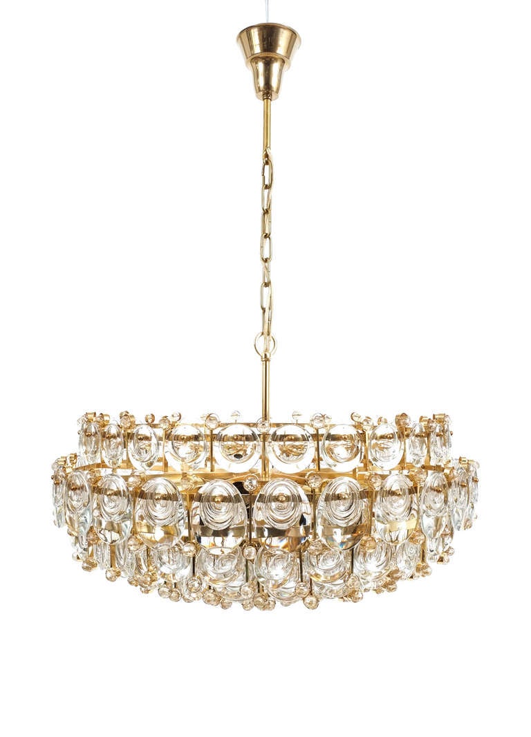 Exceptional Large Gilt Brass and Glass Chandelier Lamp, Palwa circa 1960 3