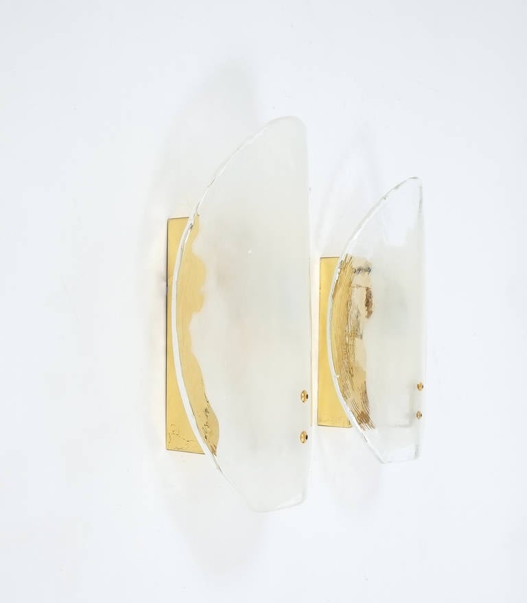 Mid-Century Modern J.T. Kalmar Large Murano Glass and Brass Sconces Wall Lights, Austria 1960