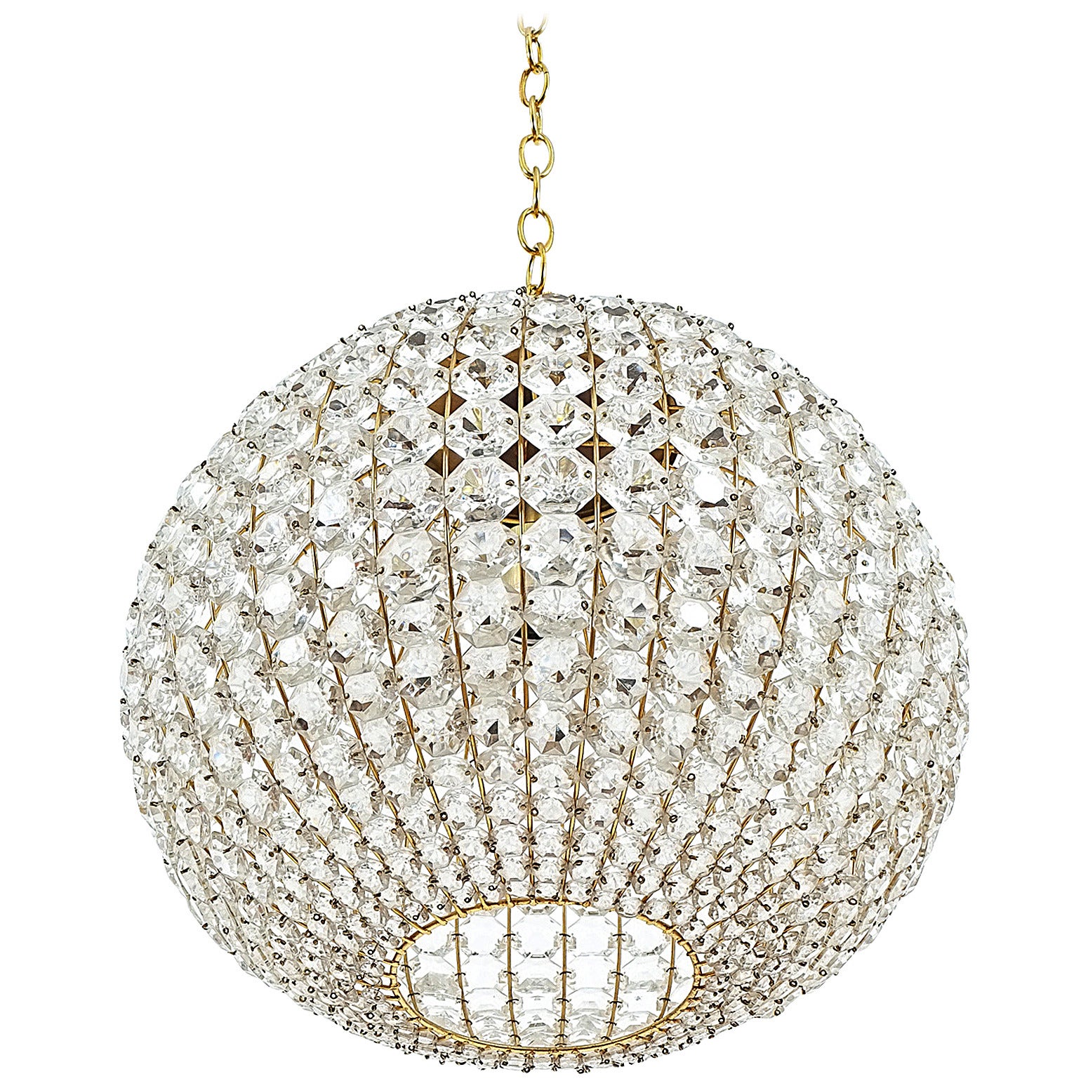 Large Ball Shaped Crystal Chandelier Lamp Austria, circa 1960