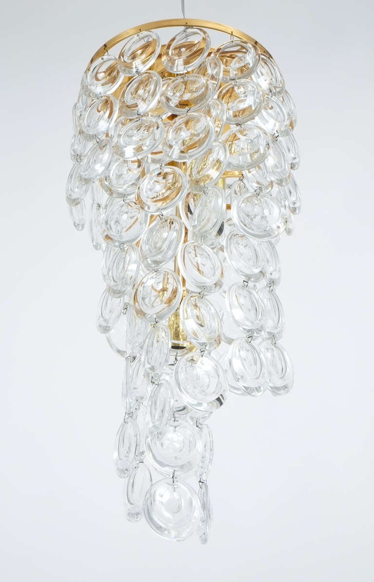 German Palwa Spiral Glass and Gilt Brass Flush Mount Ceiling Lamp, 1970
