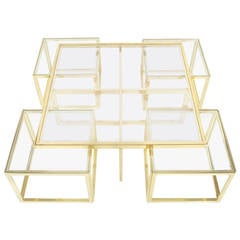 Square Segment Brass and Glass Coffee Table by Maison Charles