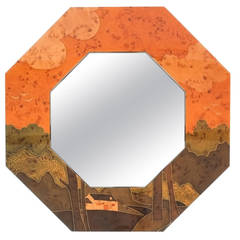 Jean Claude Mahey Paris Octagonal Marquetry Mirror, 1970 5