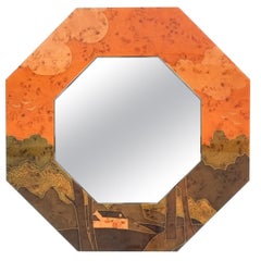 Jean Claude Mahey Paris Octagonal Marquetry Mirror, 1970