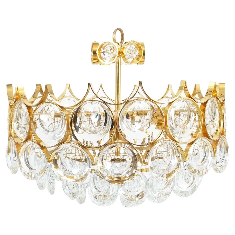 Palwa Chandeliers 1 of 3 Gold Brass Glass Lamps Refurbished, 1960 For Sale