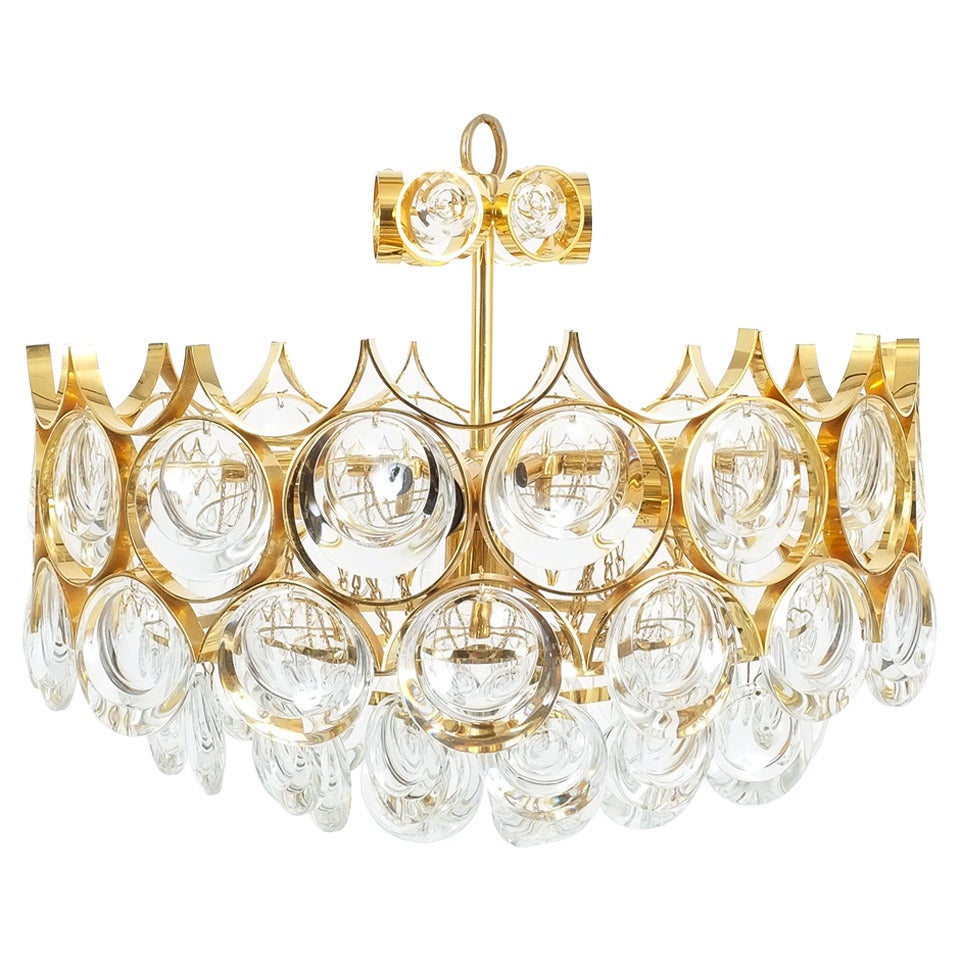 Lampadari Palwa in vetro e ottone dorato rimessi a nuovo, 1960